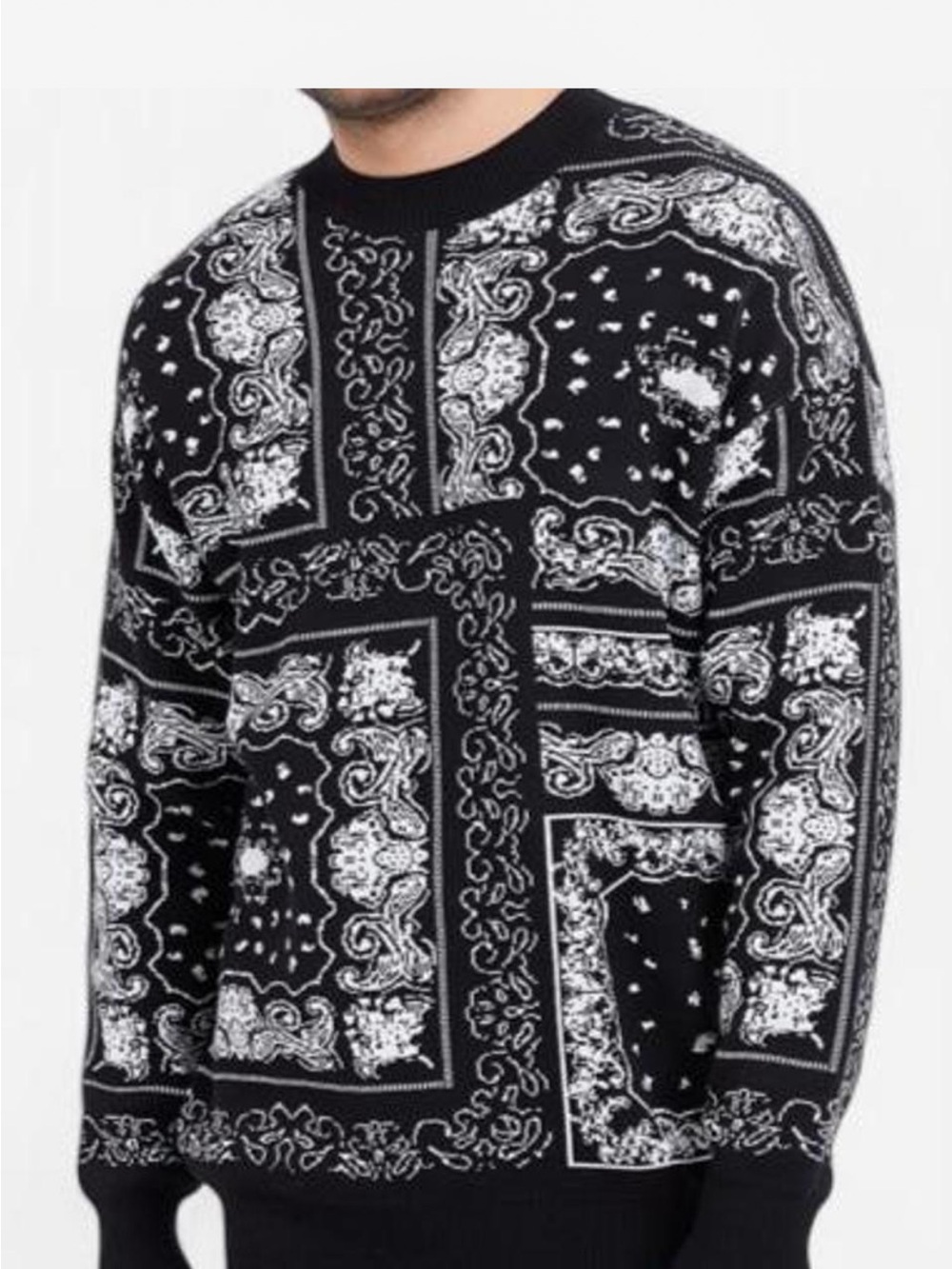 PacSun Men’s Black White Bandana Paisley Knit Crewneck Sweater Small